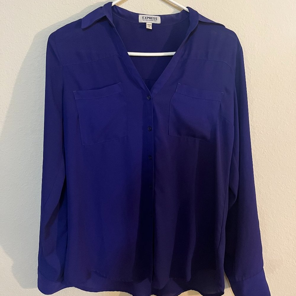 Express The Portofino Shirt Women's Purple Long Sleeve Top Small Button Up